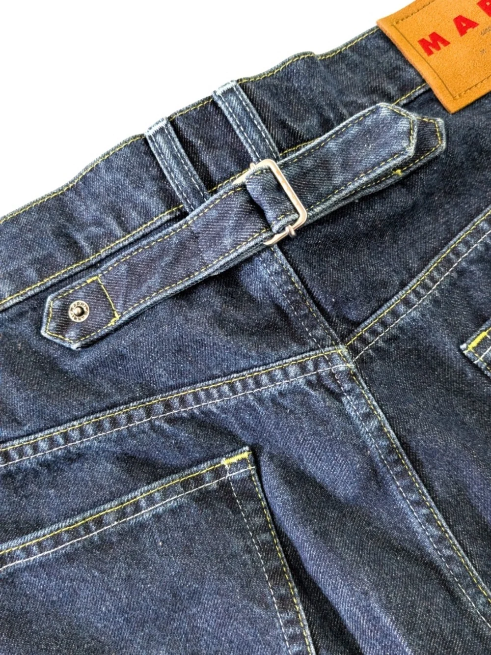 MARNI Wide Leg Denim Trousers Size 34 Blublack Unwashed Rigid contrast embroided